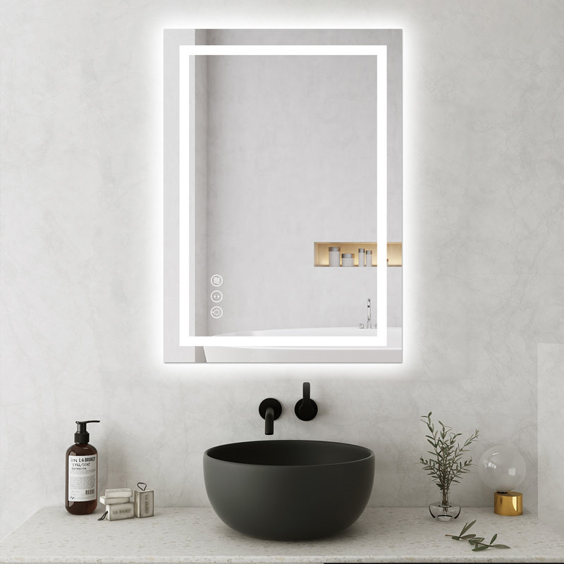 Miroir de salle de bain mural sans cadre à lumière antibuée avec réglage de la luminosité, 30,12 po x 21,85 po
