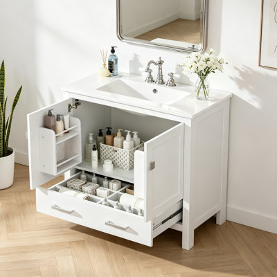 Ensemble de meuble-lavabo sur pied 36 po avec lavabo intégré et rangement 36 po Modern White