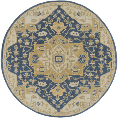 BuckHill Oriental Handmade Tufted Wool Beige/Navy Area Rug