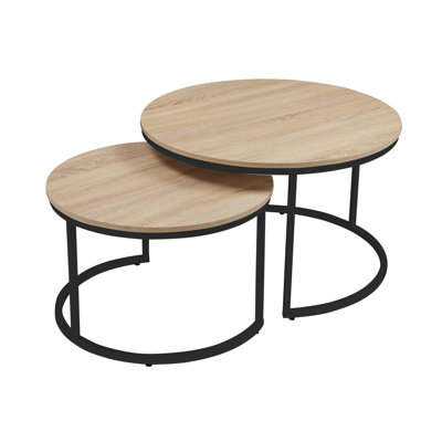 Ensemble de 2 tables gigognes 31,5 po, table d'appoint, finition bois de chêne naturel, peu encombrante, style industriel moderne