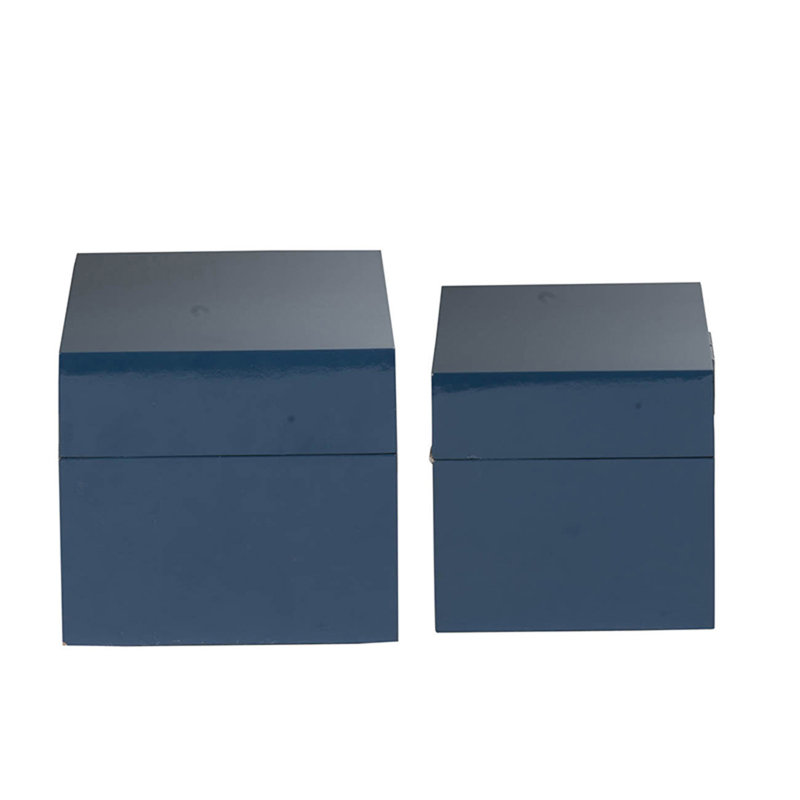 Blue Geometric Design MDF and Iron Lidded Box Set