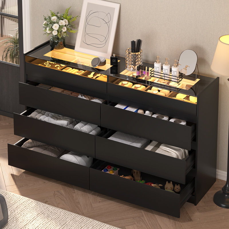 Commode double 8 tiroirs l 47,2 po, Noir