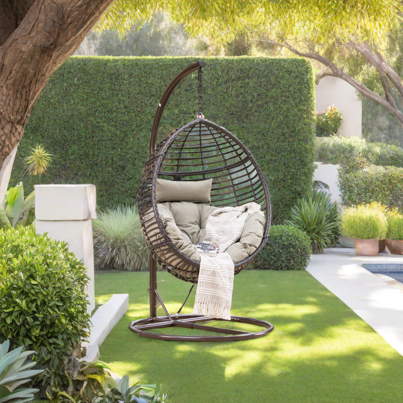Chaise suspendue en osier avec coussins, chaise suspendue pour l'intérieur et l'extérieur, Brun