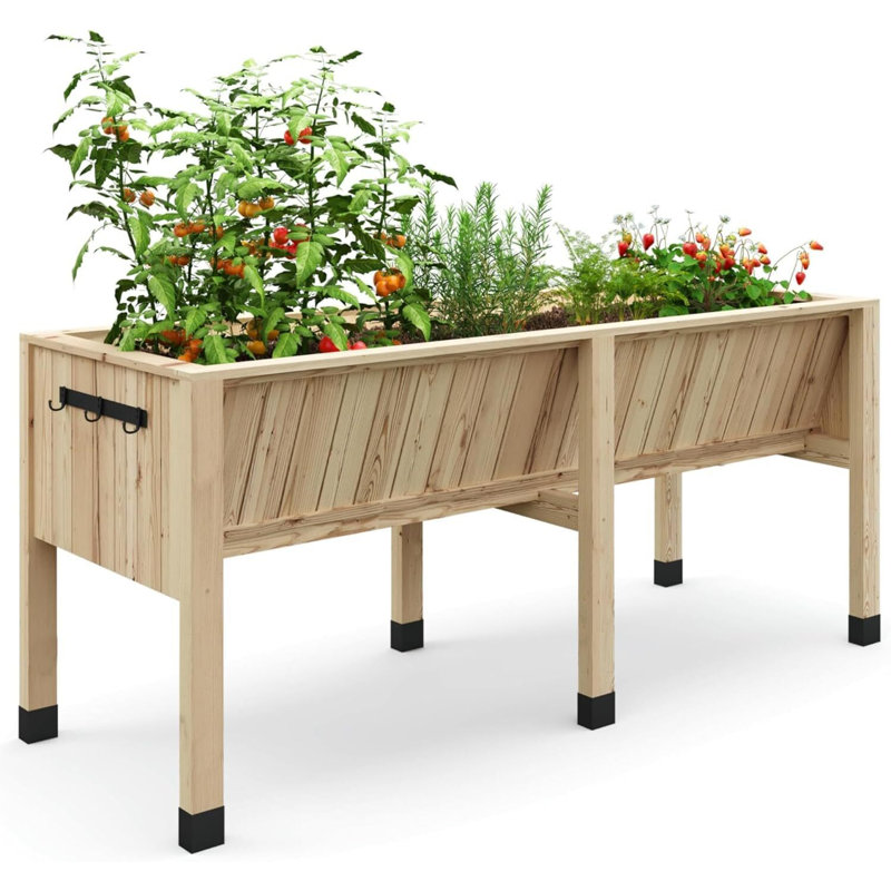 Raised Garden Bed with Legs, 13.7In Depth Wooden Planter Box for Outdoor Growing Vegetables and Herbs, Elevated Garden Bed with Hooks for Backyard, Patio, Balcony