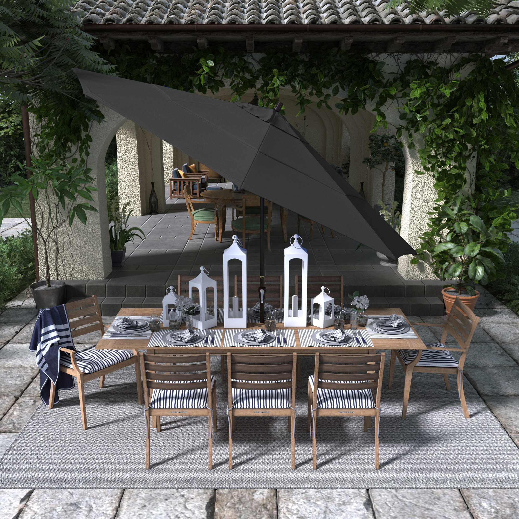 132'' Outdoor Umbrella, Black Performance