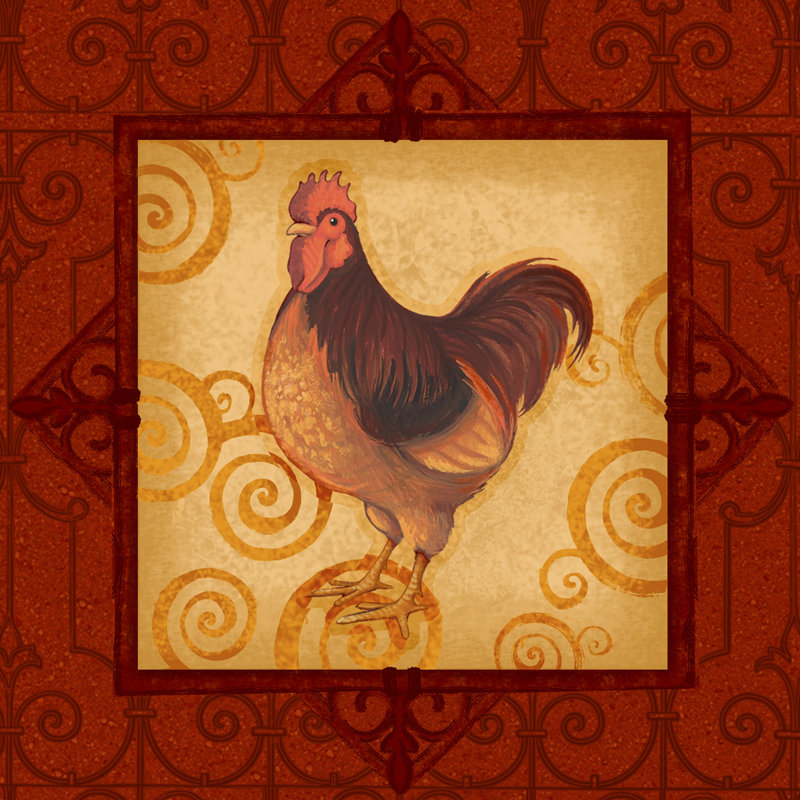 Decorative Rooster III - Wrapped Canvas Print, 51cm H x 51cm W