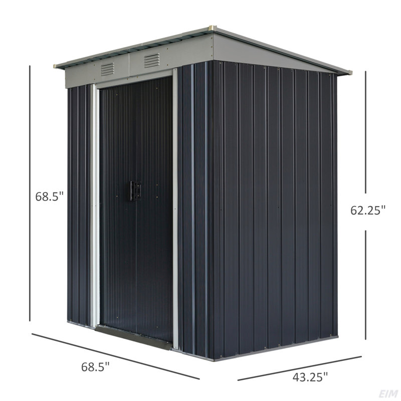 Metal Lean To Garden Shed, Outdoor Storage Shed, Garden Tool House With Double Sliding Doors, 2 Air Vents For Backyard, Patio