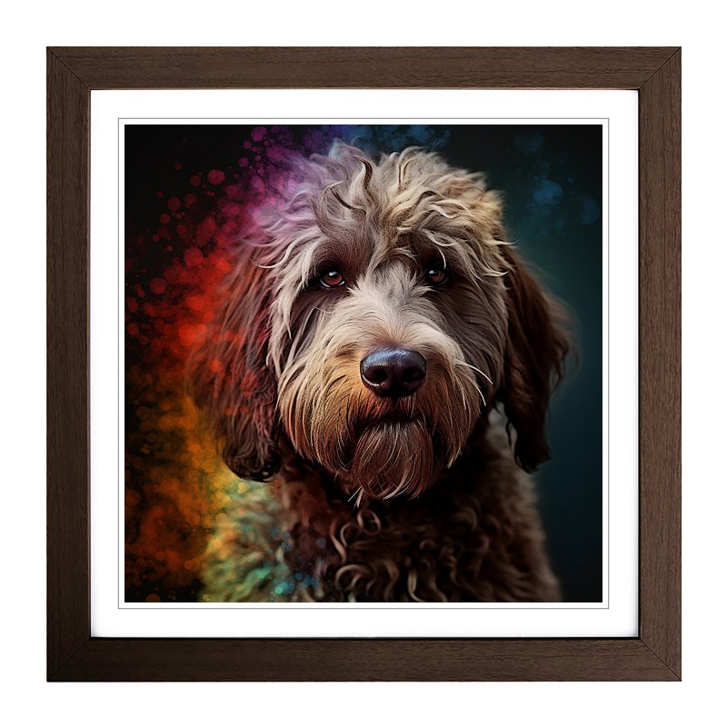 Labradoodle Conceptual No.1 - Single Picture Frame Print on Wood, Walnut