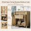 Meuble-lavabo Boho avec finition en bois naturel, lavabo en résine et rangement caché