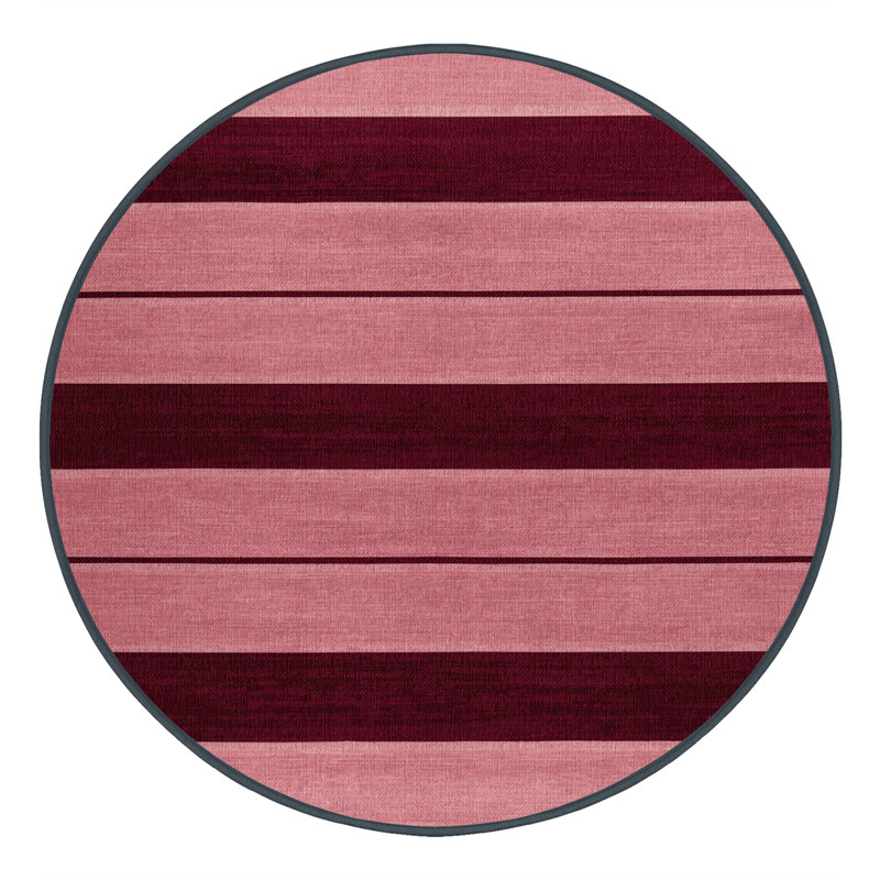 Tapis rouge à rayures horizontales lavable à la machine, Rond 5 pi