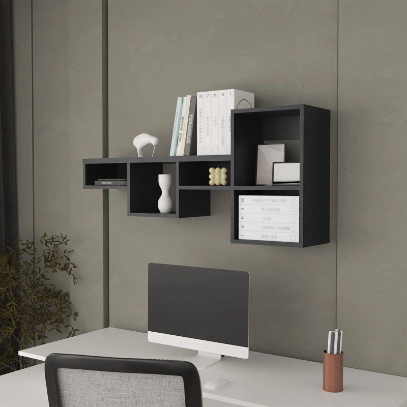 Étagère murale noire avec 5 tablettes, Noir