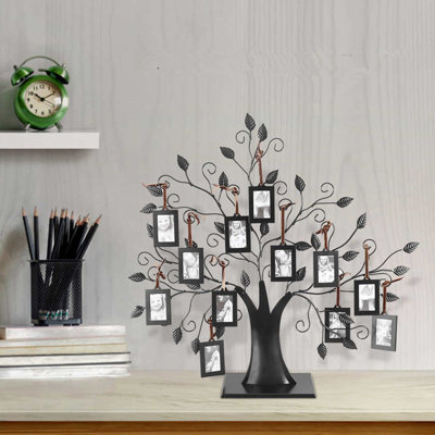 TRIXES Family Tree Photo Frame | 12 Detachable Frames for Your Loved Ones | Freestanding Black Metal