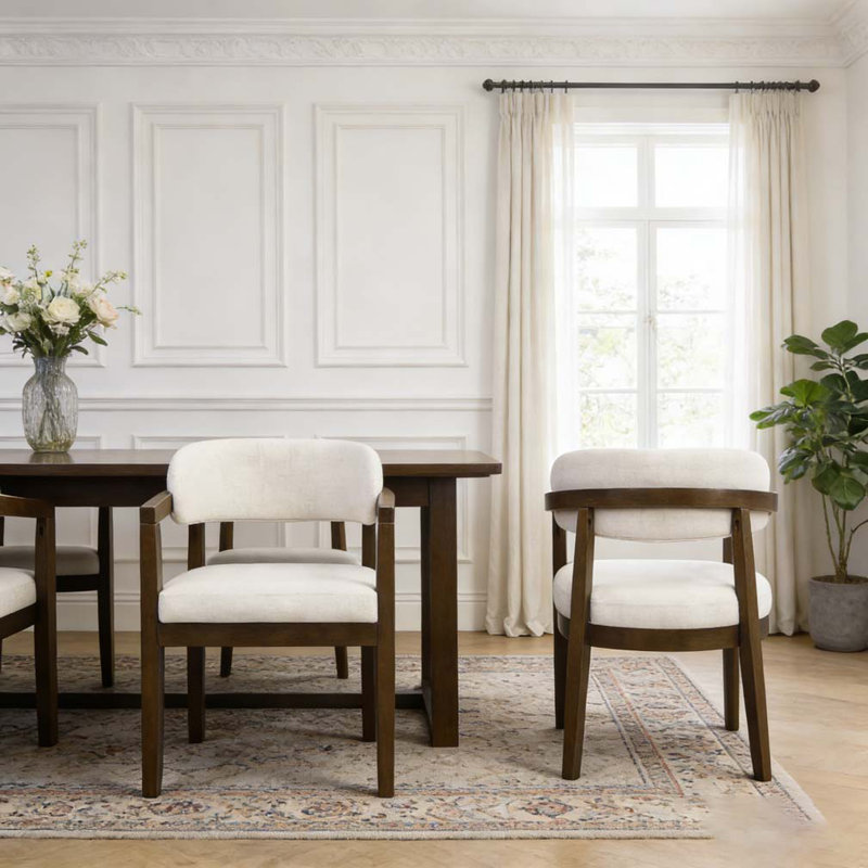 Chaise avec accoudoirs de salle à manger, Beige + gris foncé