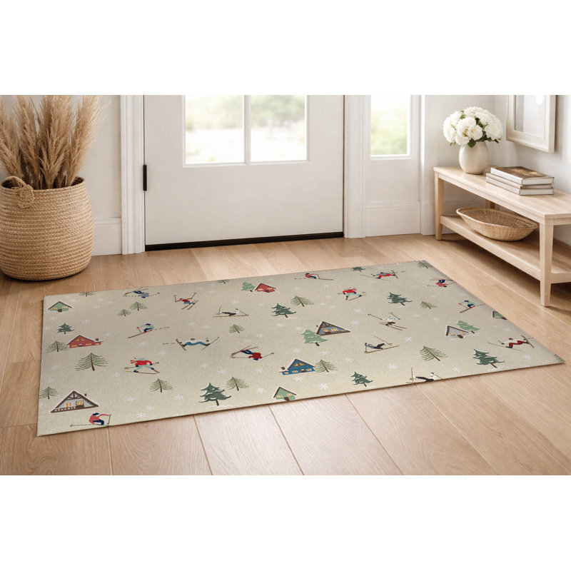 Downhill Thin Decorative Indoor Doormat, 24" W x 36" L, Ivory