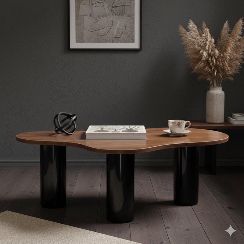 Table basse en forme de nuage avec une combinaison de couleurs modernes, conçue pour un assemblage facile dans le salon.