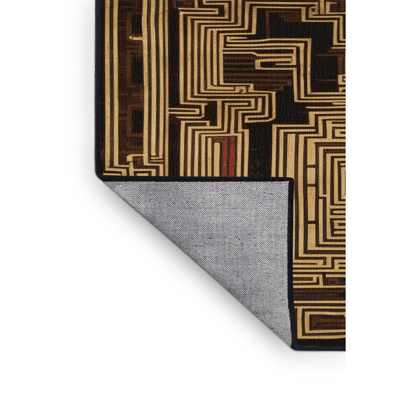 Machine Washable Art Deco Black Area Rug, Rectangle 8' x 10'