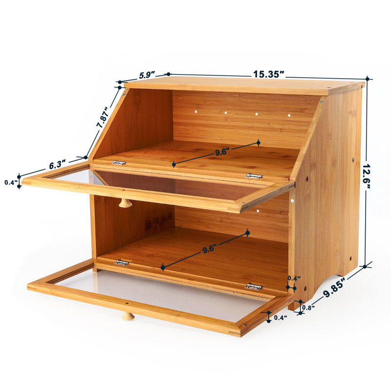 Double Layer Bamboo Bread Box, Oak