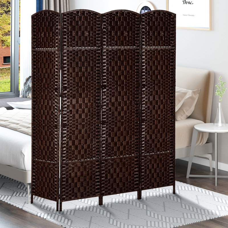 Paravent de séparation de 1,83 m de haut - Marron. Cloison tissée au charme artistique. Pliable pour économiser de la place. Bois courbé. Parfait pour les appartements.
