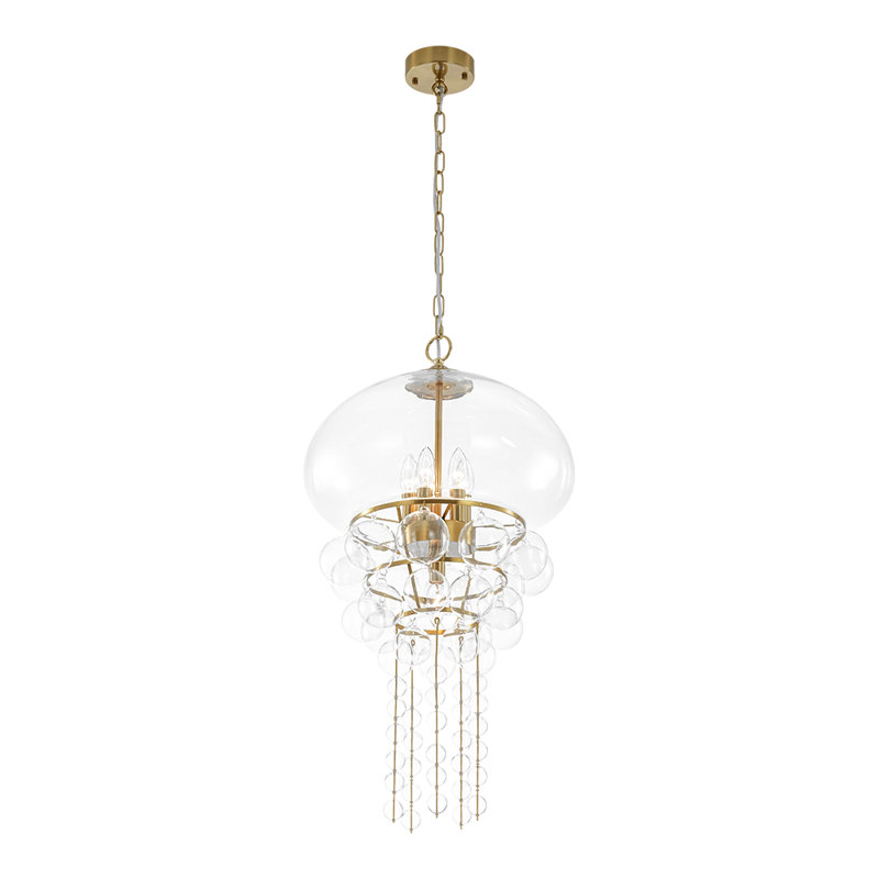 Lustre stylisé en verre transparent à 6 lumières à méduse