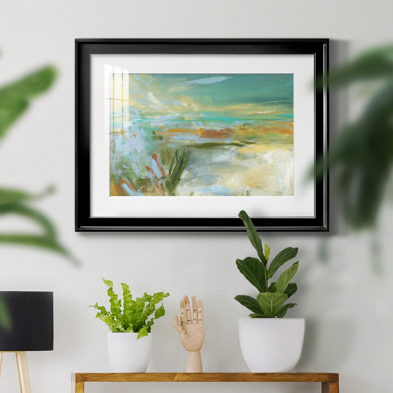 Plage de sable - peinture encadrée, H 22,5 po x l 30,5 po x P 1,5 po, Cadre noir