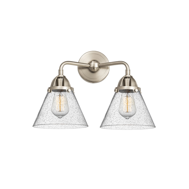 Éclairage pour meuble-lavabo de salle de bain 2 cônes 8 "2 lumières 16" Shauna, Ampoule non incluse, Nickel satiné brossé