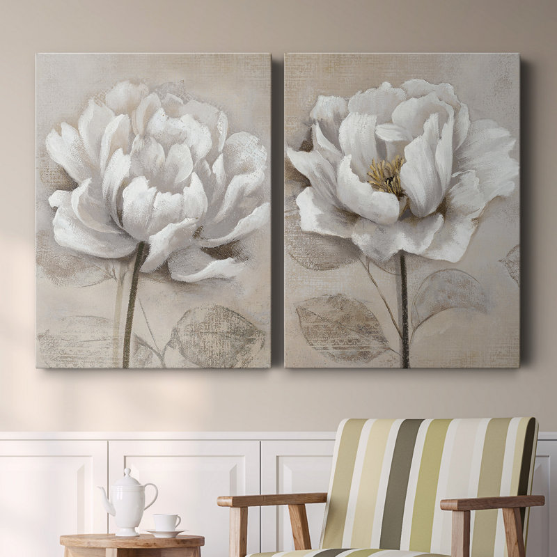 "Soft White I" 2-Piece Painting Print Set, 32" H x 48" W, Wrapped Canvas, No Frame