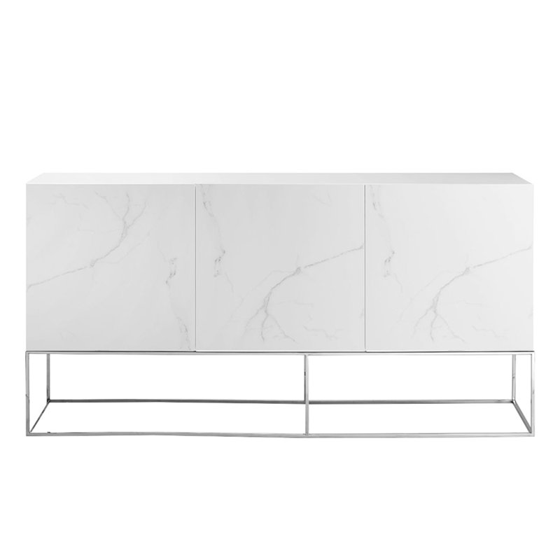 Buffet Iefan en porcelaine marbrée blanche avec rangement.