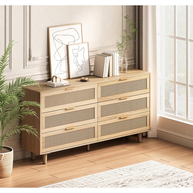 Armoire de rangement 59,06 "à 6 tiroirs en rotin