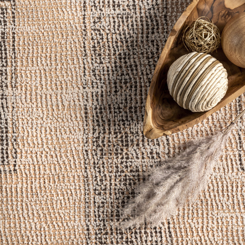 Ginger Cotton-Blend Beige Area Rug, Rectangle 6' x 9'