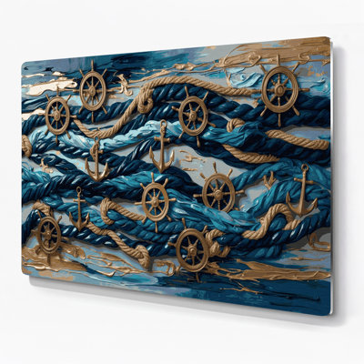 Nautical Simplified nautical elements Gray Metal Wall Art