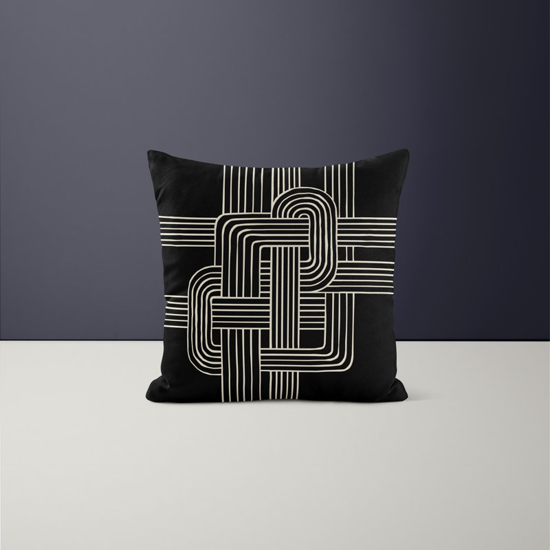 Jeté carré en polyester intérieur / extérieur, Noir, L 17 po x H 17 po