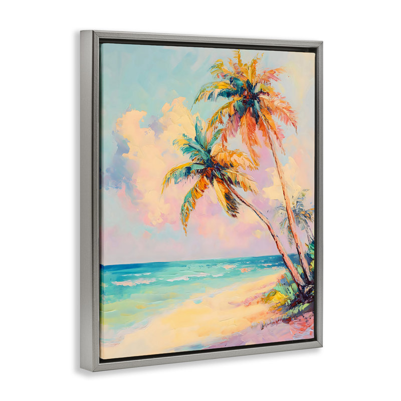 Cadre flottant scène colorée pastel, design par LSR Design Studio, Cadre flottant gris lustré, H 31 po x l 25 po