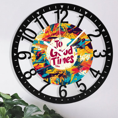 Metal Wall Clock for Living Room -10" To Good Times Message Grunge Burst Silent Non Ticking,Battery Operated, Antique Clocks for Farmhouse,Bedroom,Kitchen - Arabic Numerals