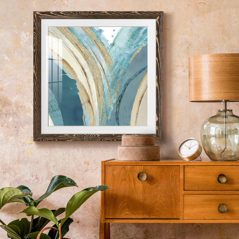 «Made Blue Waves IV», reproduction encadrée de qualité supérieure - prête à être accrochée, Papier avec cadre noyer, Blanc