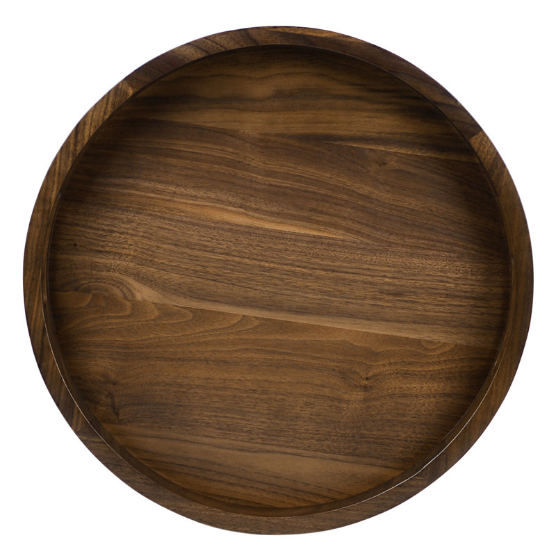 Arooj Round Solid Walnut Serving Tray, 2" H x 15" W x 15" D