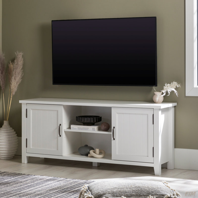 Meuble télé classique à porte rainurée pour téléviseur de 65 po ou moins (meuble télé), Blanc
