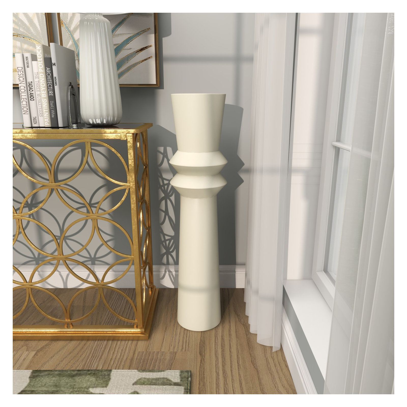 Mable Metal Floor Vase, Cream, 37.8" H x 8.5" W x 8.5" D