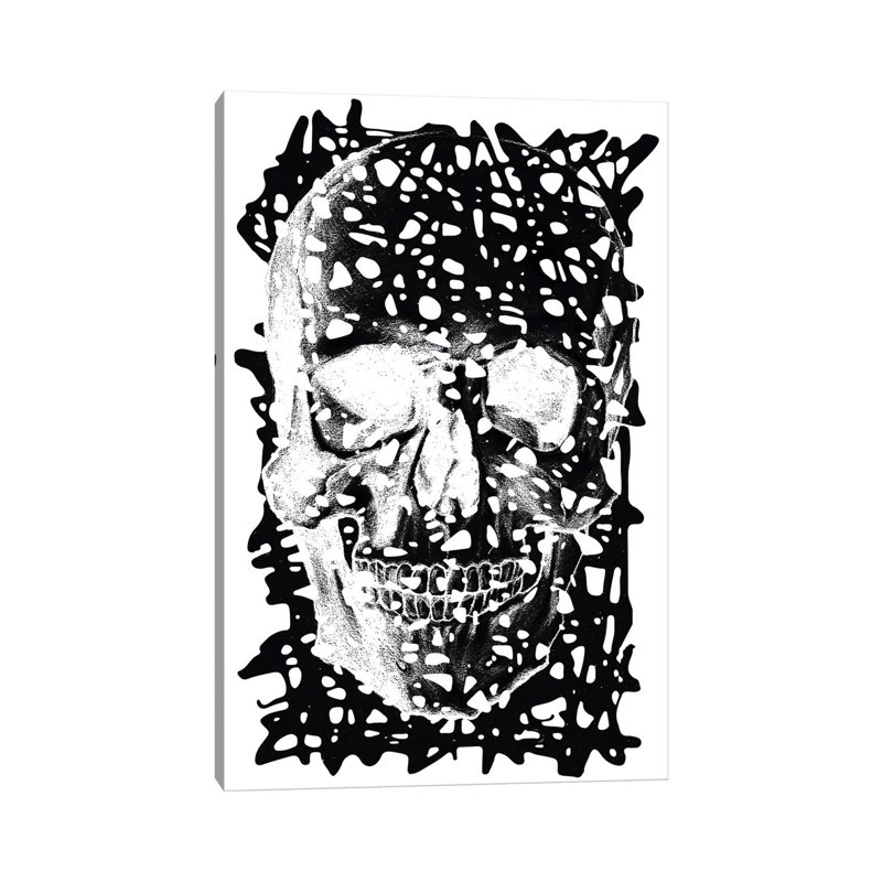 Black Splatter Skull - Wrapped Canvas Print, 30.48 cm H x 45.72 cm W