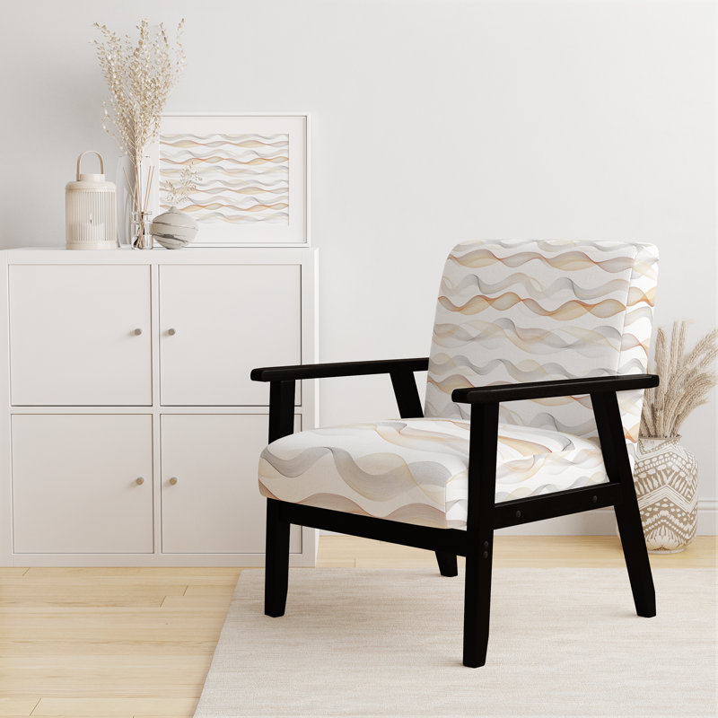Chaise d'appoint abstraite avec accoudoirs bruns neutres, Accoudoirs carrés noirs