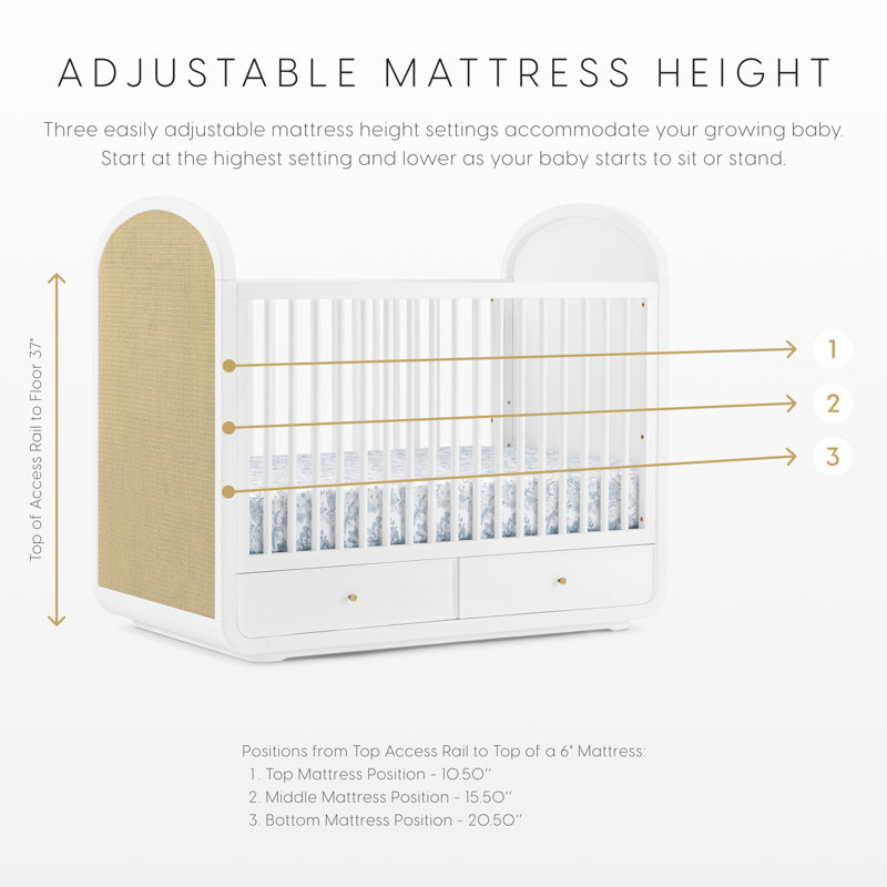 Aspen 4-In-1 Convertible Crib With Underdrawer, White With Textured Oat, White