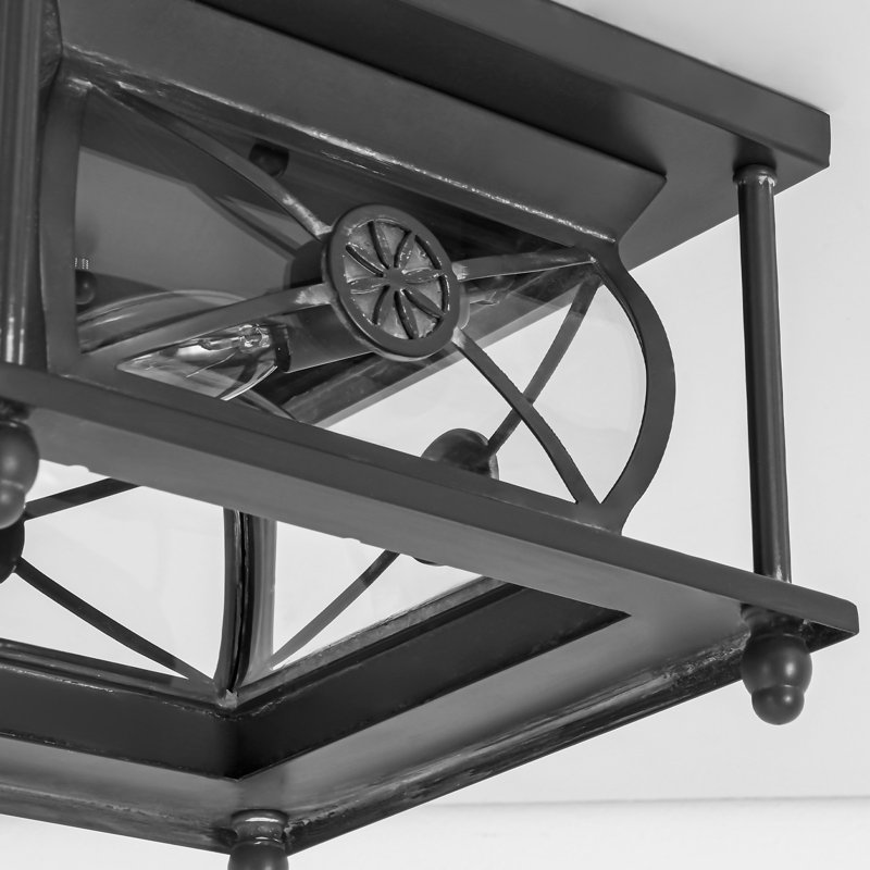 Plafonnier encastré noir à 2 lumières pour l'intérieur et l'extérieur, avec verre transparent