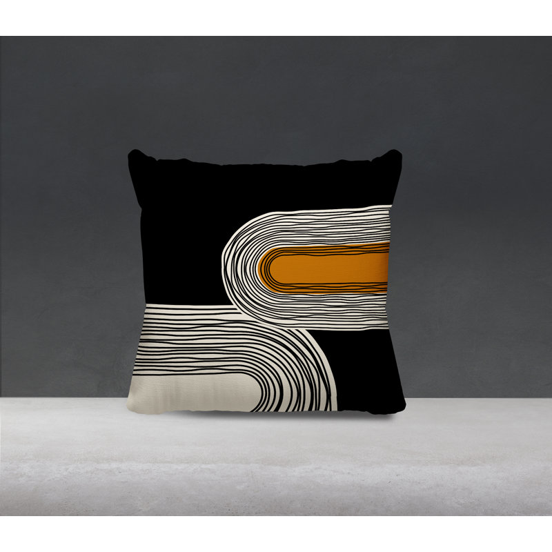 Coussin décoratif réversible intérieur / extérieur Cassie, H 17 po x l 17 po, Orange/crème/noir