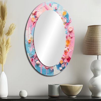 Fusion mélodique rose I - miroir décoratif ovale abstrait sur métal