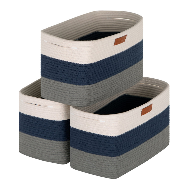 Square Cotton Rope Laundry Basket (Set of 3) Alphamarts Color: Blue/Gray