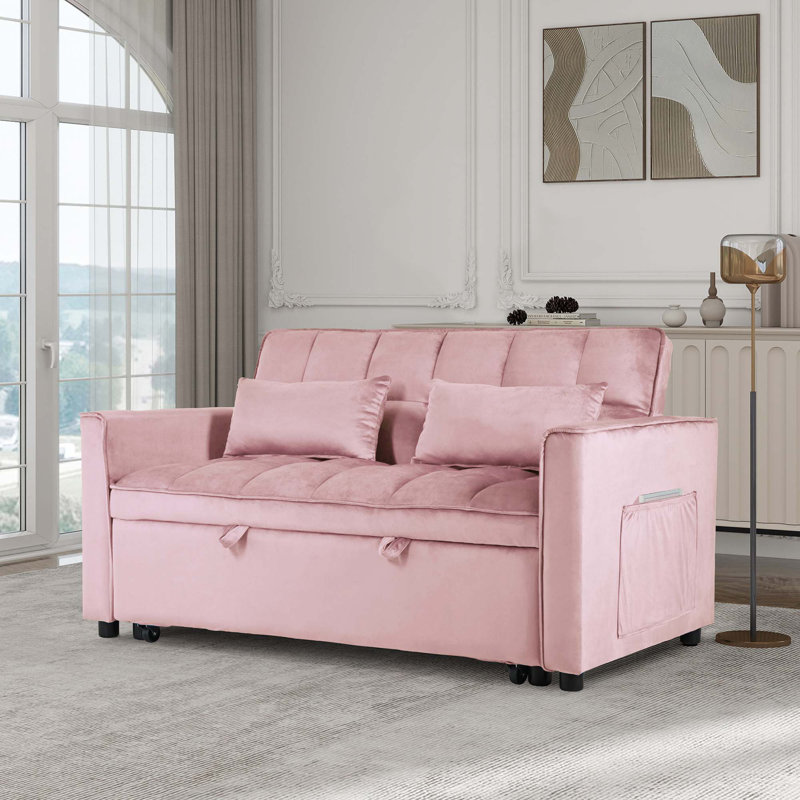 Canapé-lit convertible 3 en 1 avec dossier inclinable, canapé-lit avec coussins, Velours rose