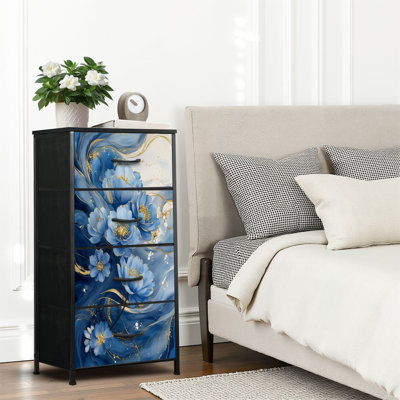 Commode 4 tiroirs pour chambre à coucher, commode étroite, plateau en bois et structure en fer de travail 18 po x 37,5 po - (l x H)