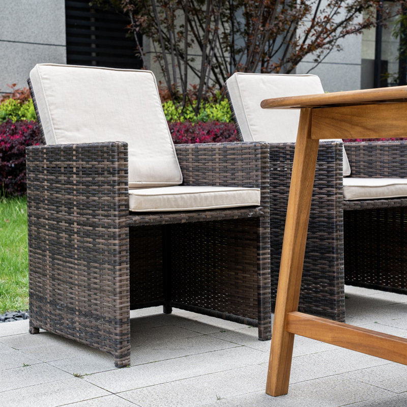 6-Person Patio Dining Set With 86.3"-109.4" Long Extended Acacia Wood Table
