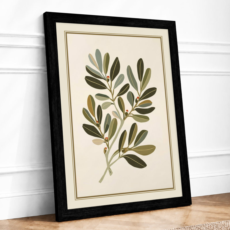 Single Stem in Green Botanical - Framed Print, A3 - 42.0 x 29.7 cm, Black