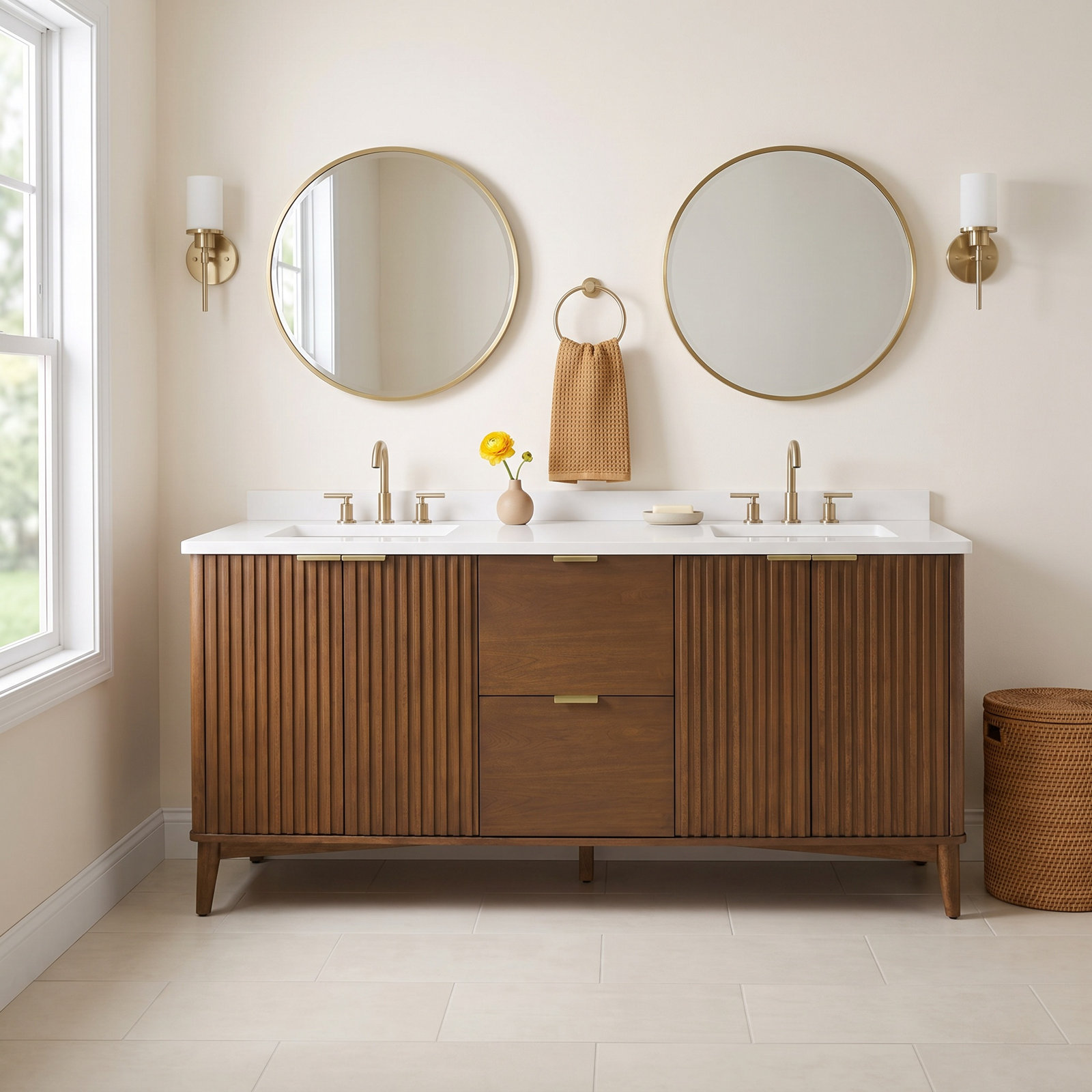 Gabi 72" Double Bathroom Vanity, Warm Walnut