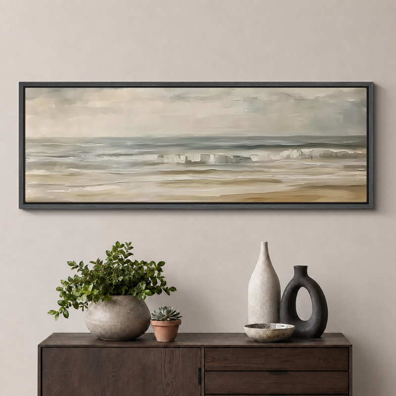 Œuvre verdâtre brun clair, images murales abstraites sur la plage côtière, impression numérique sur toile giclée sur toile